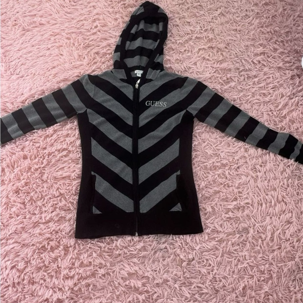 GUESS Black and Gray Striped Sweater